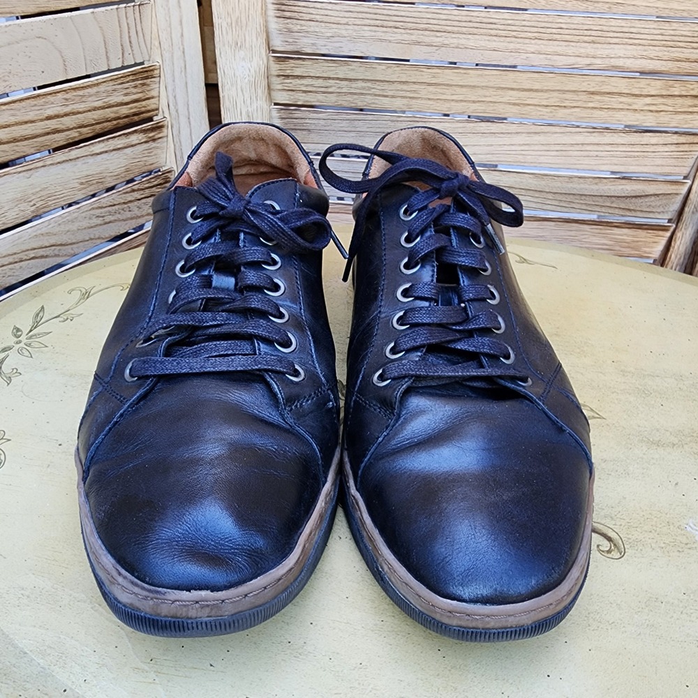Johnston & Murphy Sz 10 D Black Leather Sneaker Quiet Luxury Old Money Casual - Picture 2 of 6